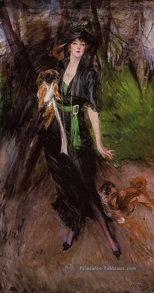 Portrait d’une femme Lina Bilitis avec deux genres pékinois Giovanni Boldini Peintures à l'huile